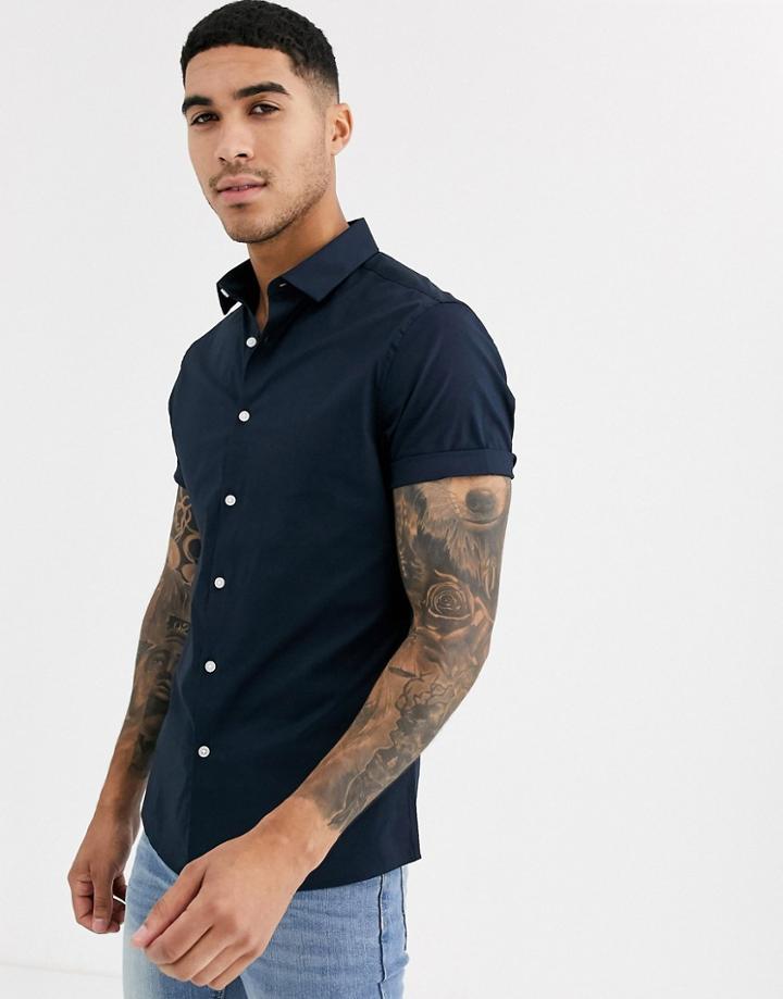 Asos Design Skinny Fit Smart Shirt In Navy