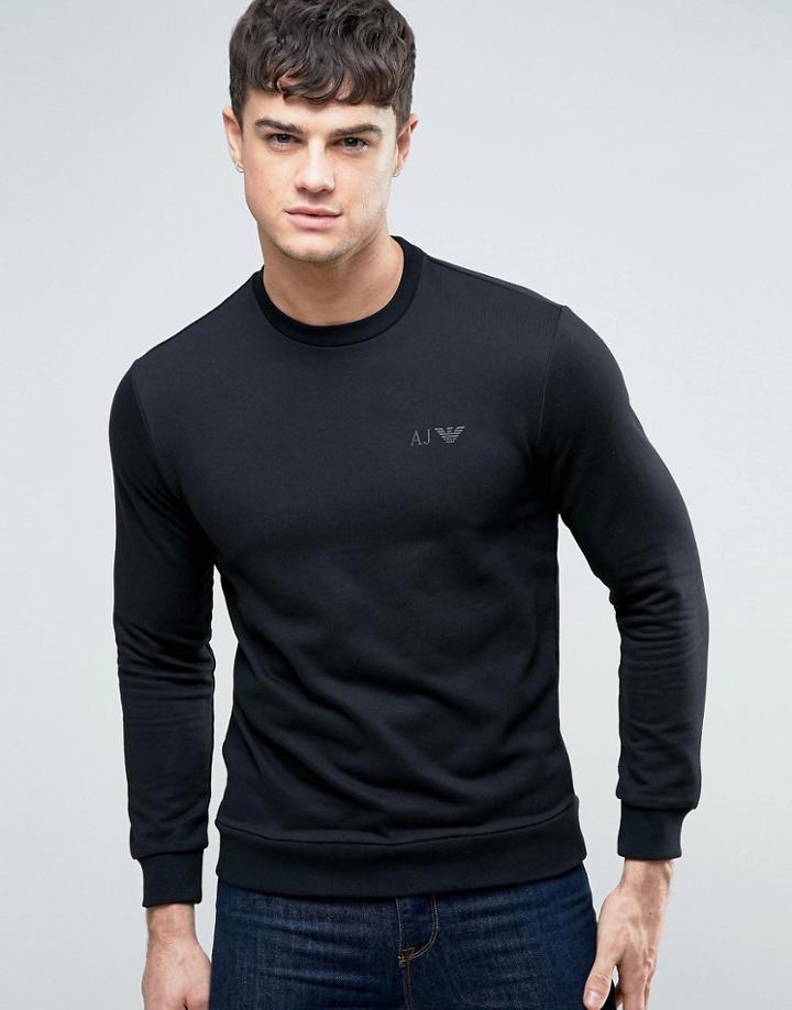 Armani Jeans Logo Crew Sweatshirt Regular Fit In Black - Black