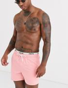 Asos Design Swim Short In Pink With Double Layer Waistband In Short Length