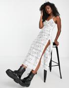 Miss Selfridge Lace Sheer Strappy Midi Dress In Ivory-white