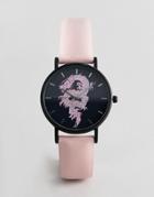 Asos Design Watch With Dragon Design In Pink And Black - Multi