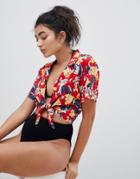 Asos Hawaiian Tropical Tie Front Beach Shirt - Red