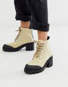 Truffle Collection Lace Up Hiker Boots In Beige
