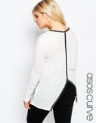 Asos Curve Long Sleeve Color Block T-shirt In Rib With Split Back - Multi