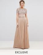 Maya Pleated Maxi Skirt With Embellished Waistband - Brown