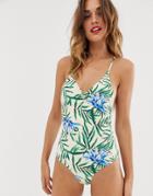 Y.a.s Low Back Swimsuit In Tropical Print - Multi