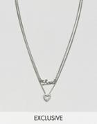 Reclaimed Vintage Inspired Love Heart Multilayer Necklace - Silver