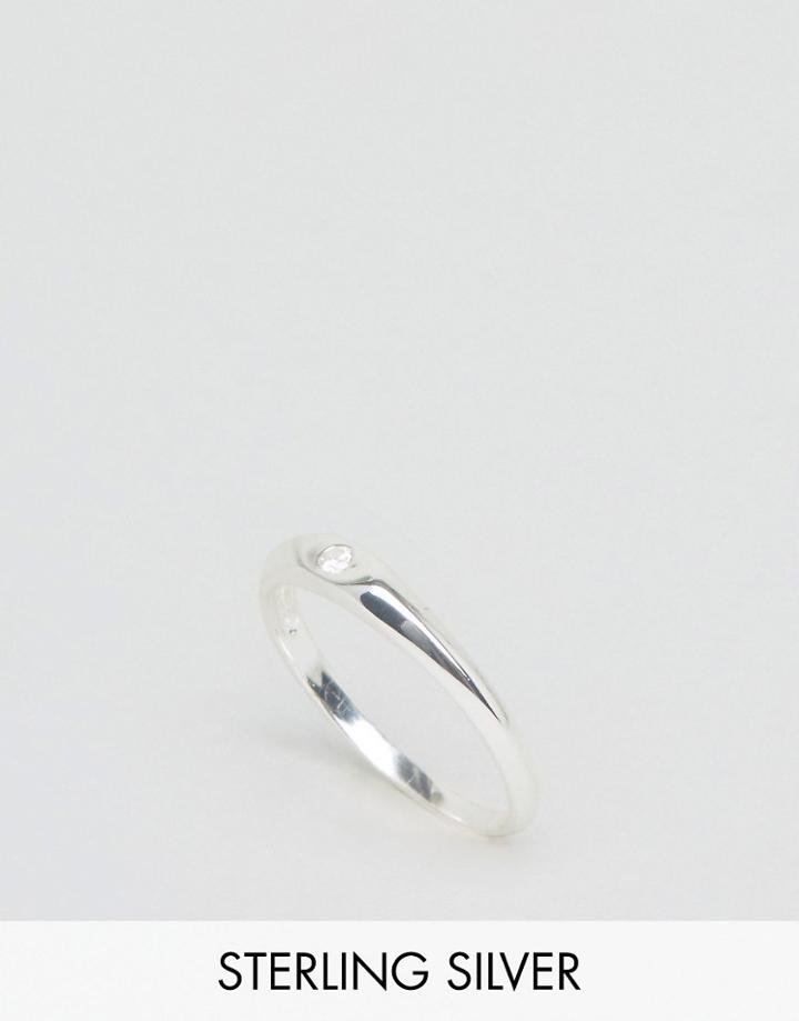 Asos Sterling Silver Sleek Stone Ring - Silver
