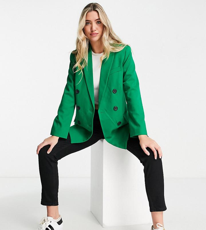 Stradivarius Double Breasted Dad Blazer In Green