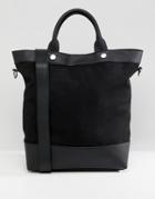 Asos Design Canvas And Pu Mix Shopper Bag - Black