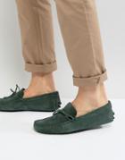 Asos Driving Shoes In Green Suede With Tie Detail - Green