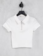 Stradivarius Str Half Zip Detail Short Sleeve Polo In Ecru-white