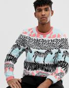 Asos Design Knitted T-shirt With Mixed Animal Design - Multi