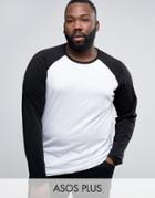 Asos Plus Long Sleeve T-shirt With Contrast Raglan - White