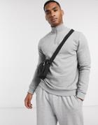 Asos Design Sweatshirt With Half Zip In Gray Marl-grey
