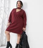 Asos Design Curve Super Soft Mini Dress With Cut Out Front With Long Sleeve In Oxblood-red