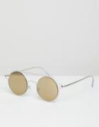 Asos Design Round Sunglasses In Silver With Brow Bar Detail - Silver
