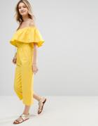 Asos One Shoulder Jumpsuit In Cotton - Yellow