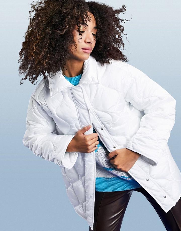 Asos Design Onion Quilt Padded Jacket In White