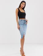 River Island Denim Midi Skirt In Mid Wash - Blue
