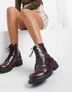 London Rebel Lace-up Brogues In Burgundy-black