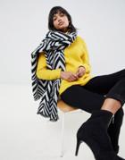 Asos Design Oversized Long Blocked Chevron Scarf In Mono - Multi