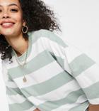 Asos Design Tall Oversized Boxy T-shirt With Chunky Stripes In Sage And White-multi
