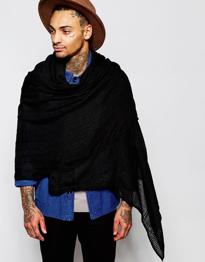Asos Laddered Blanket Scarf In Black - Black