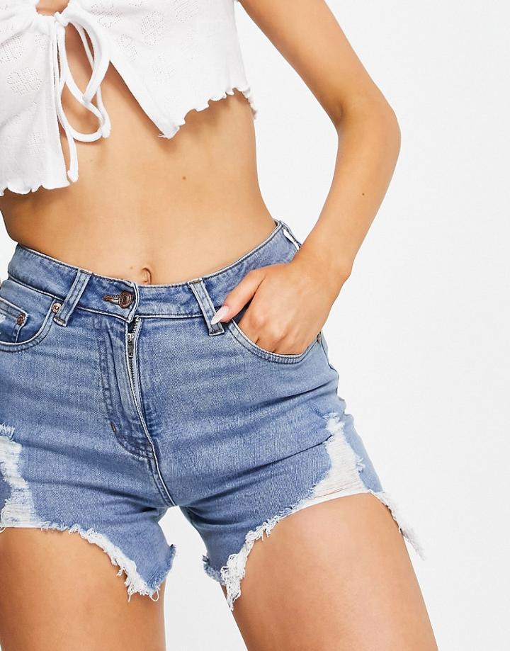 Parisian Ripped Side Denim Shorts In Light Blue