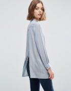 Asos Open Back Shirt In Fine Blue Stripe - Multi