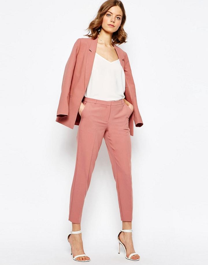 Asos Ankle Grazer Cigarette Pants In Crepe - Cosmetic Pink