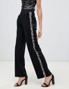 Miss Selfridge Wide Leg Pants With Animal Stripe In Black - Black