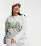 Asos Design Curve Sweatshirt With Scenic Graphic Print In Gray Heather
