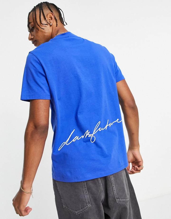 Asos Dark Future Short Sleeved T-shirt With Logo Back Print In Bright Blue-blues