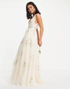 Needle & Thread Bridal Petunia Maxi Dress With Floral Embroidery In Ivory-white