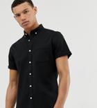 Asos Design Tall Stretch Slim Denim Shirt In Black