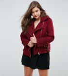 Missguided Plus Shearling Borg Aviator Jacket - Red