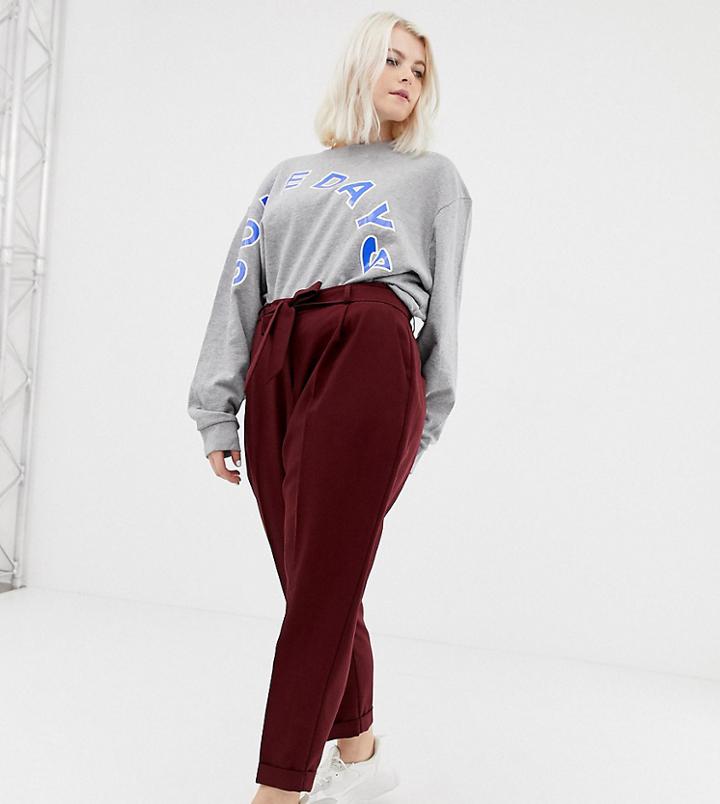 Asos Design Curve Woven Peg Pants With Obi Tie - Red