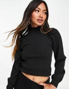 Only Sally Puff Sleeve Light Knitted Top In Black
