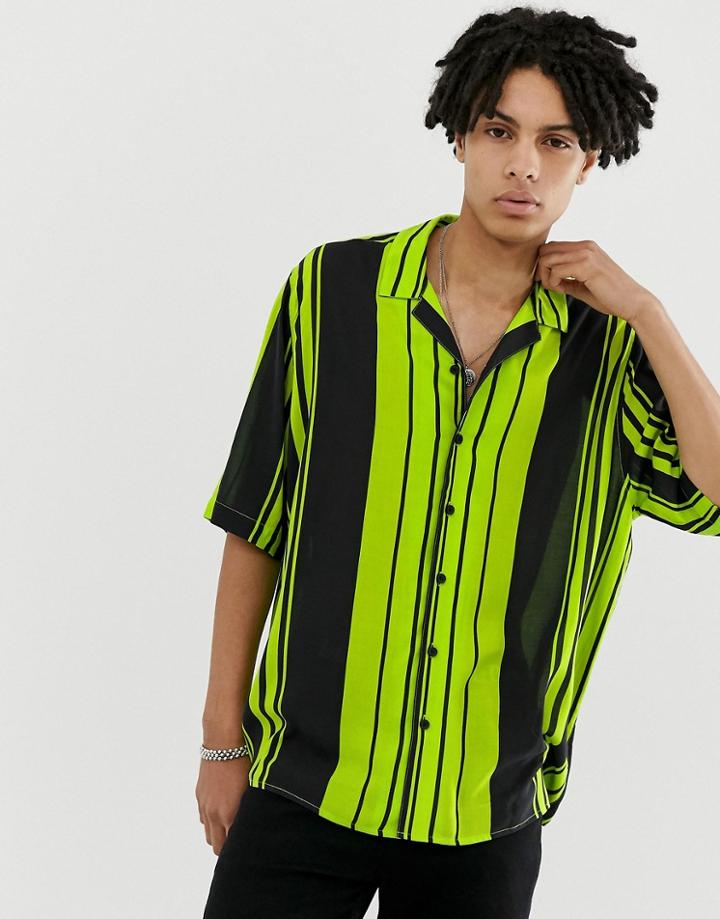 Collusion Oversized Stripe Revere Shirt - Green
