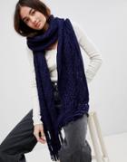 Vincent Pradier Long Knit Cable Scarf In Navy Blue - Navy