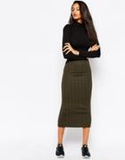 Asos Pencil Skirt In Cable Knit Texture - Khaki