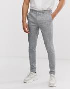 Asos Design Super Skinny Smart Pants In Gray Linen-green
