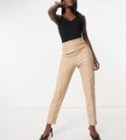 Missguided Tall Leather-look Pant Set In Beige-neutral