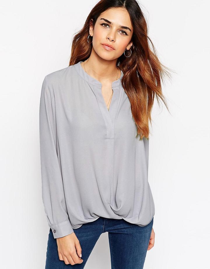 Asos V Neck Drape Wrap Blouse - Gray