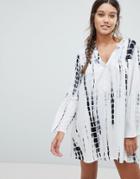 Influence Tie Dye Beach Dress With Long Sleeves - Cream