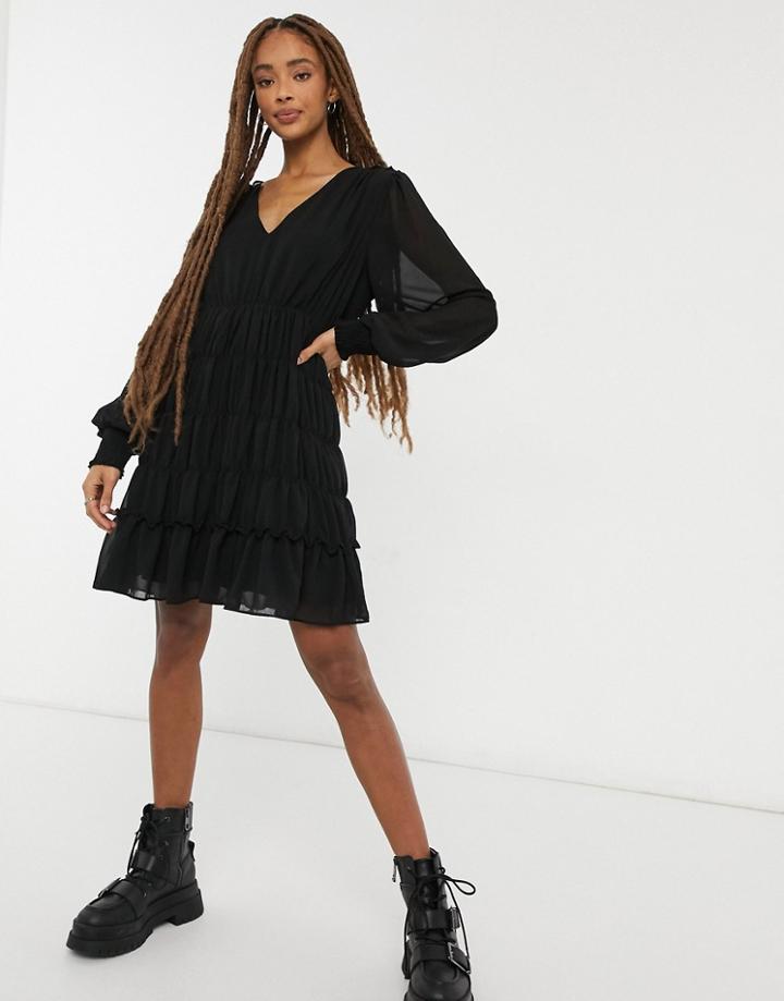 Object Smock Detail Mini Dress In Black