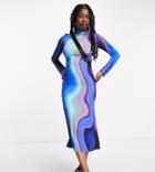 Collusion Ombre Stripe Long Sleeved Midi Dress In Blue