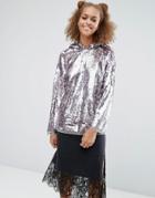 Asos Hoodie In All Over Sequin - Silver