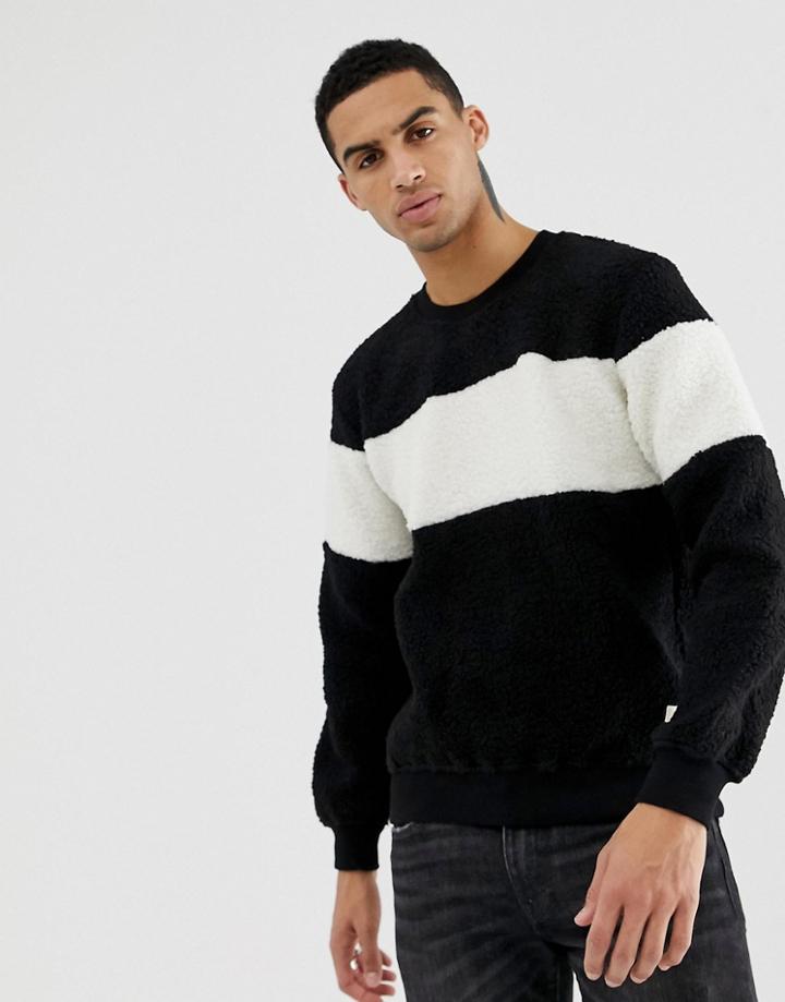 Hymn Sherpa Chest Stripe Sweatshirt - Black